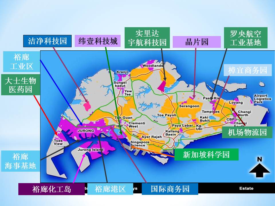 工业区域, 化工岛和 新加坡科技园.